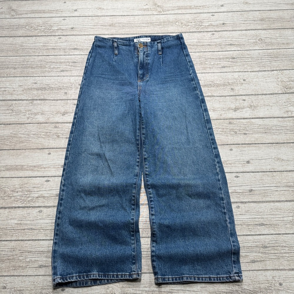 Zara Jeans Women's 4 Blue Denim High Rise Wide Leg Baggy Fit Medium Wash Retro